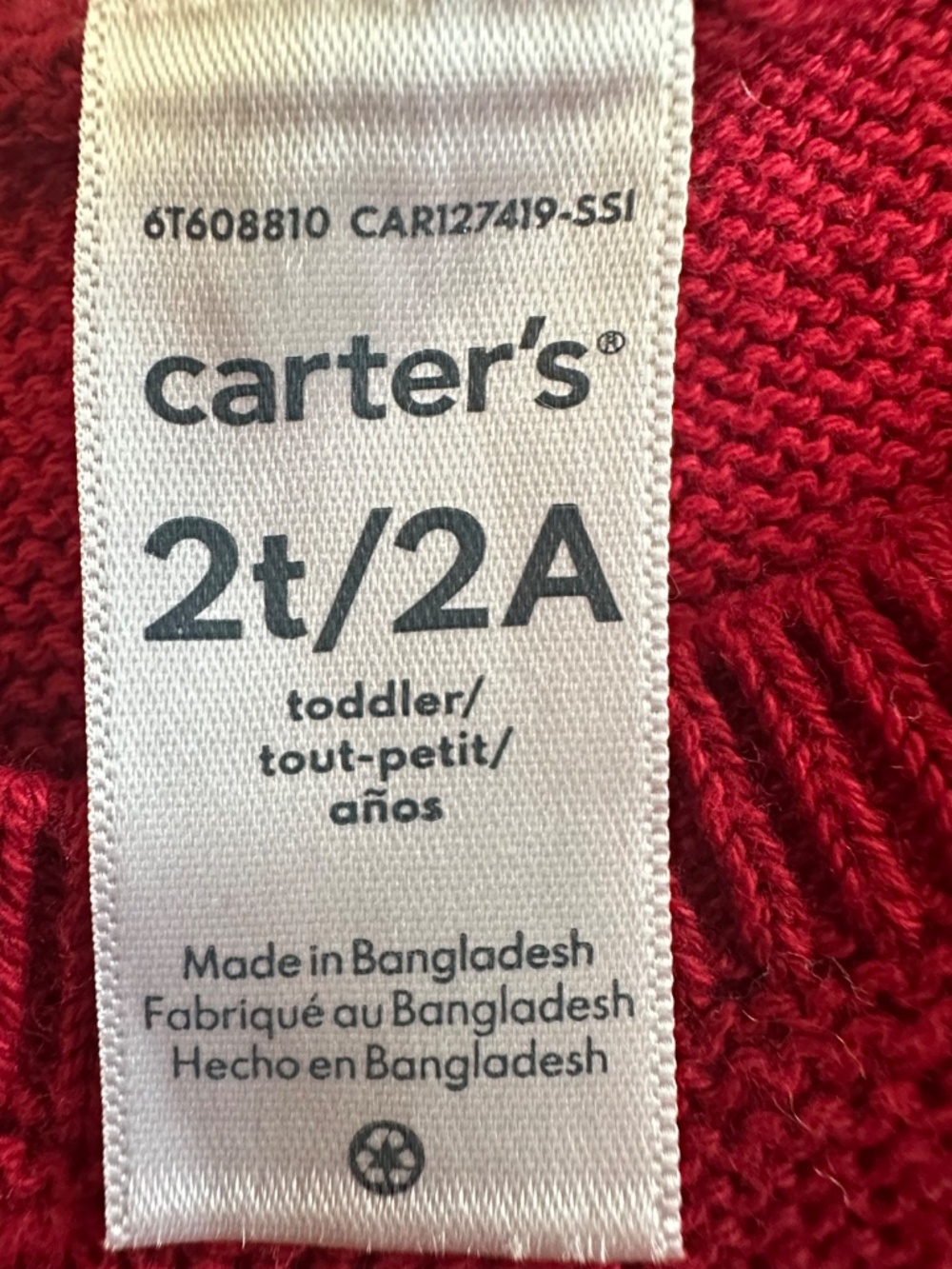 New Carters' 2T Bright Red Knit Ruffled Long Sleeves Round Neck Holiday Dress - Picture 7 of 13